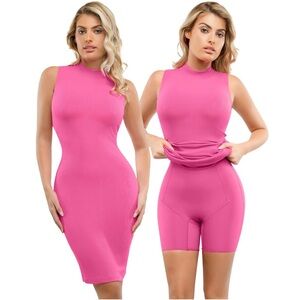 NWT Popilush Pink Shapewear Midi Mock Neck Built in Shapewear Bra Bodycon Dress
